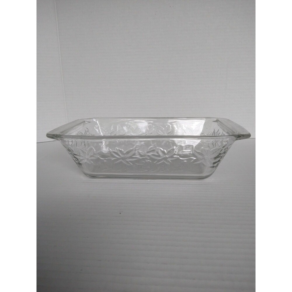 Vintage Princess House Fantasia Holiday Floral Bread Loaf Pan Clear Glass